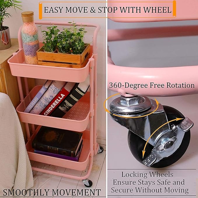 3-Tier Rolling Utility Cart Organizer for Kitchen and Bathroom UAE