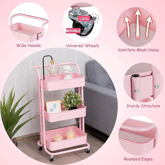 3-Tier Rolling Utility Cart Organizer for Kitchen and Bathroom UAE